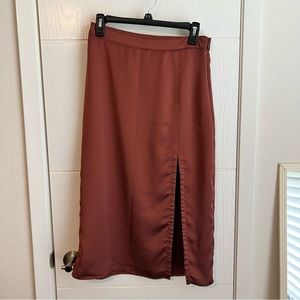 Abercrombie & Fitch Rust Brown Satin Midi Skirt